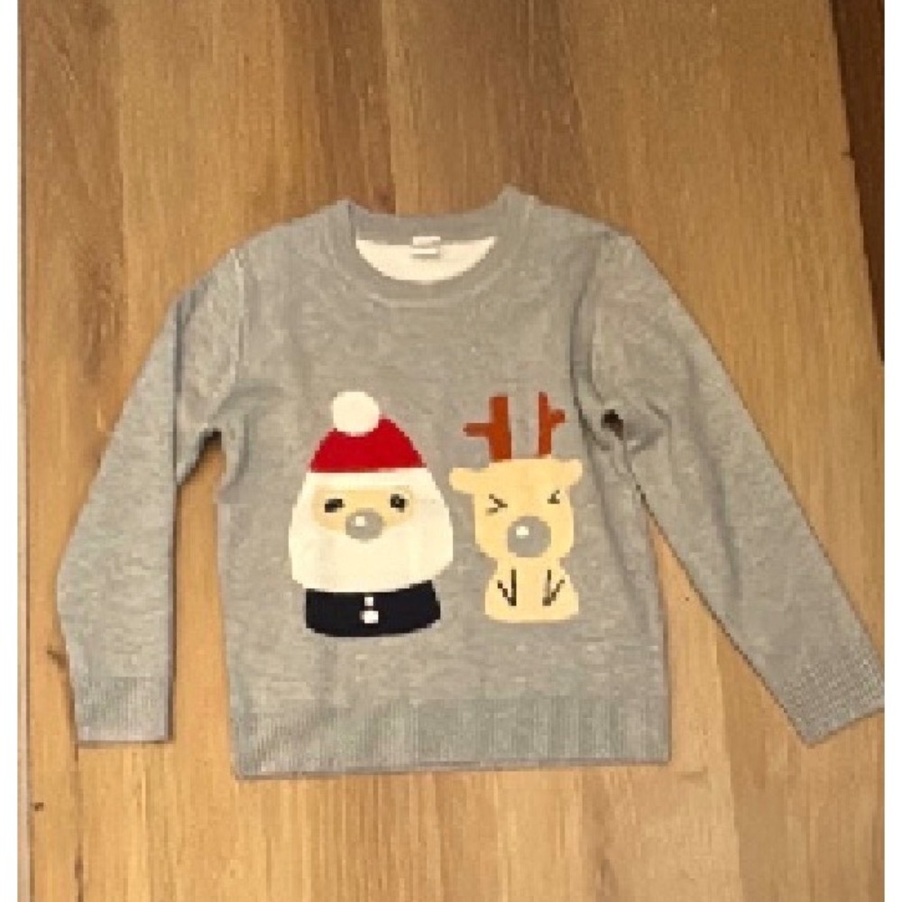 Cute Crew Kids Gray Christmas Sweater Santa Reindeer Holiday Pullover Size 7